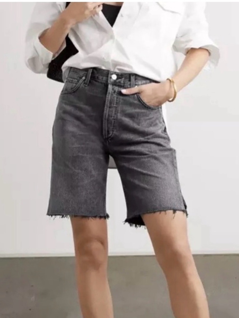Citizens Of Humanity Camilla Raw-Hem Gray Denim Shorts NWOT size 25